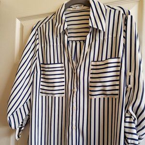 Express Portofino Shirt Button Down Long Sleeve Roll Tab Blouse Size Large